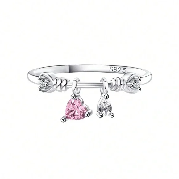 Heart Cut Zirconia Charm Design 925 Sterling Silver Ring - Picture 1 of 10